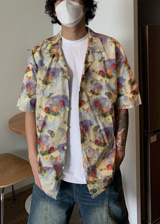 Stylish Print Button Cotton Mens Shirts Summer