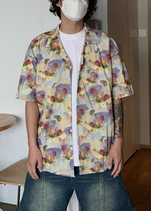 Stylish Print Button Cotton Mens Shirts Summer