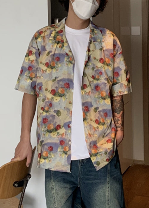 Stylish Print Button Cotton Mens Shirts Summer