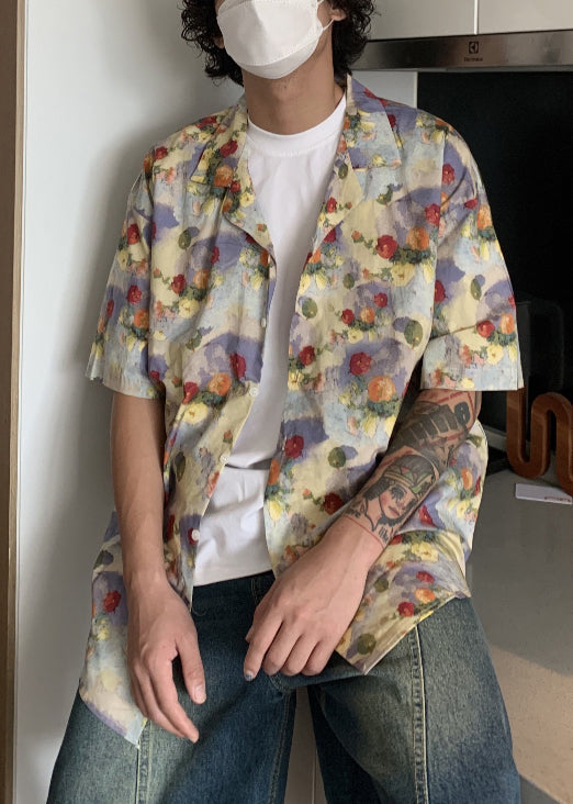 Stylish Print Button Cotton Mens Shirts Summer