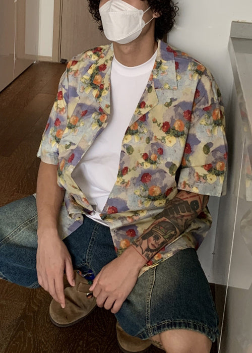 Stylish Print Button Cotton Mens Shirts Summer