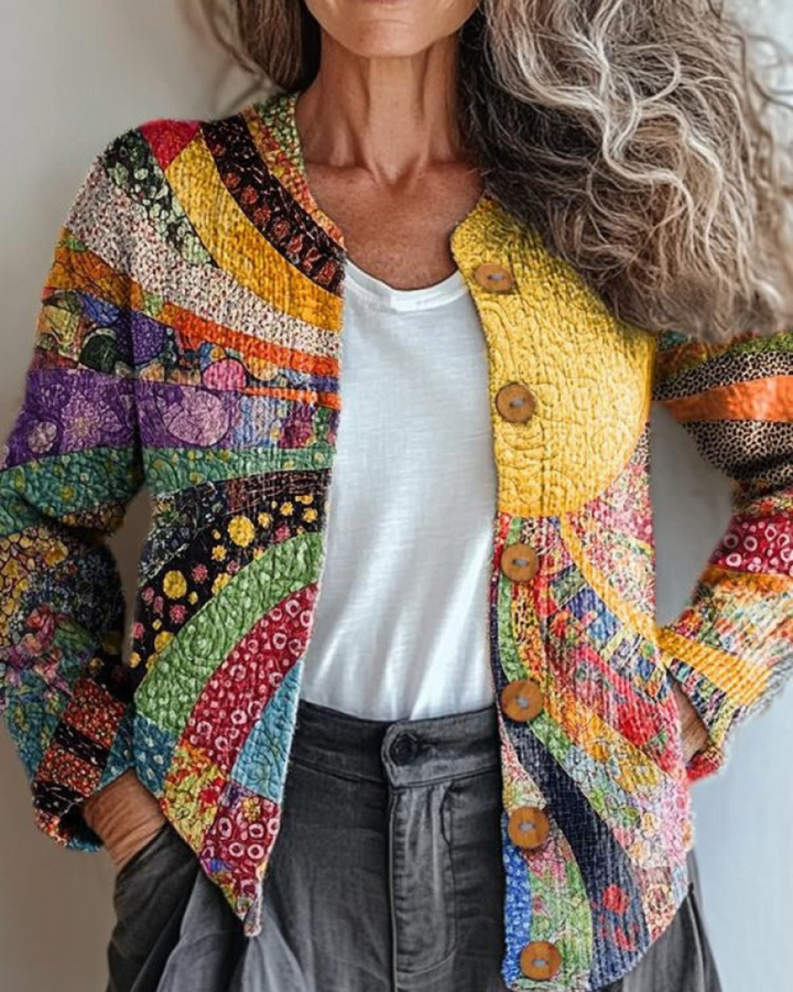 Jenna - Colorful Warm Sunshine &amp; Sea of Flowers Print Buttoned Cardigan Sweater and Dress