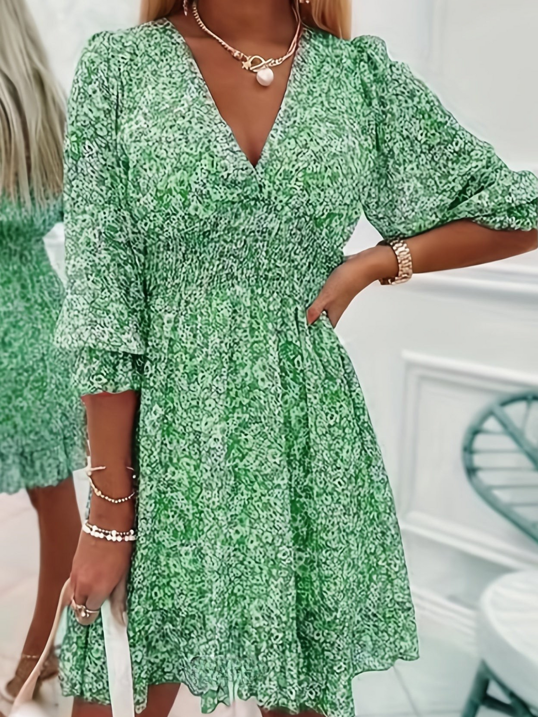 Aniana Floral Shirred Waist Dress