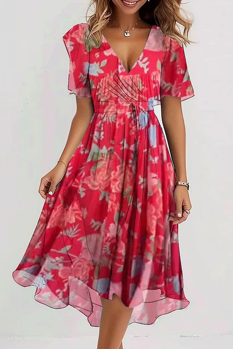Printed Chiffon Midi Dress