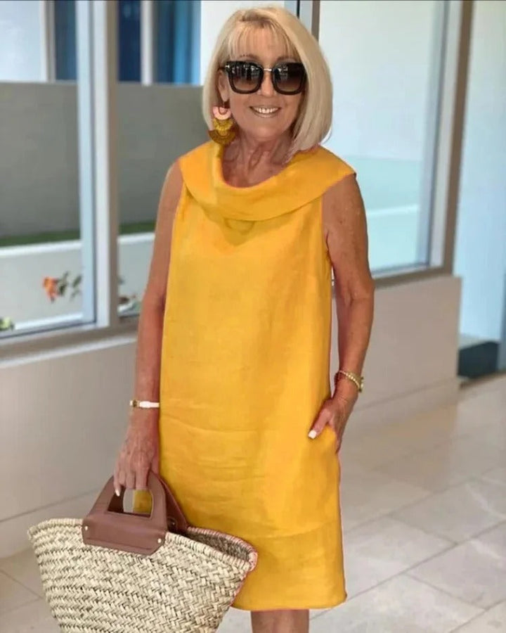 Lunessa - Elegant Linen Ruffle Collar Dress