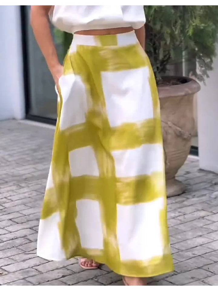 Jimin - Brushstroke Print Cotton and Linen Skirt