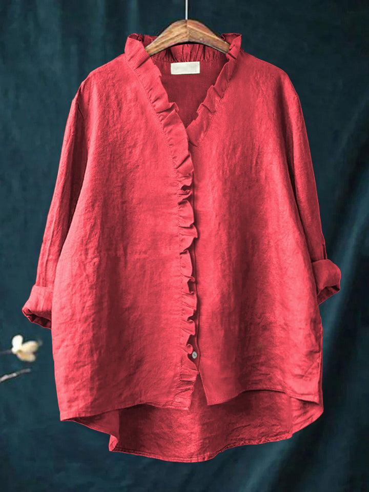 Ecka - Casual Cotton And Linen Ruffle Shirt