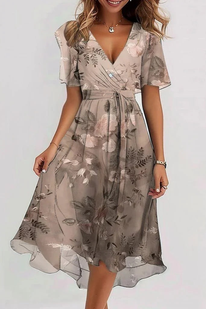 Printed Chiffon Midi Dress