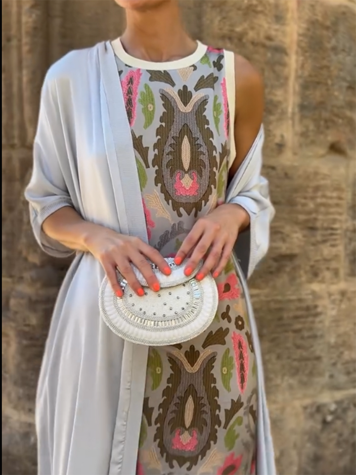 Vilma - Satin Cardigan Cover and Printed Sleeveless Dress