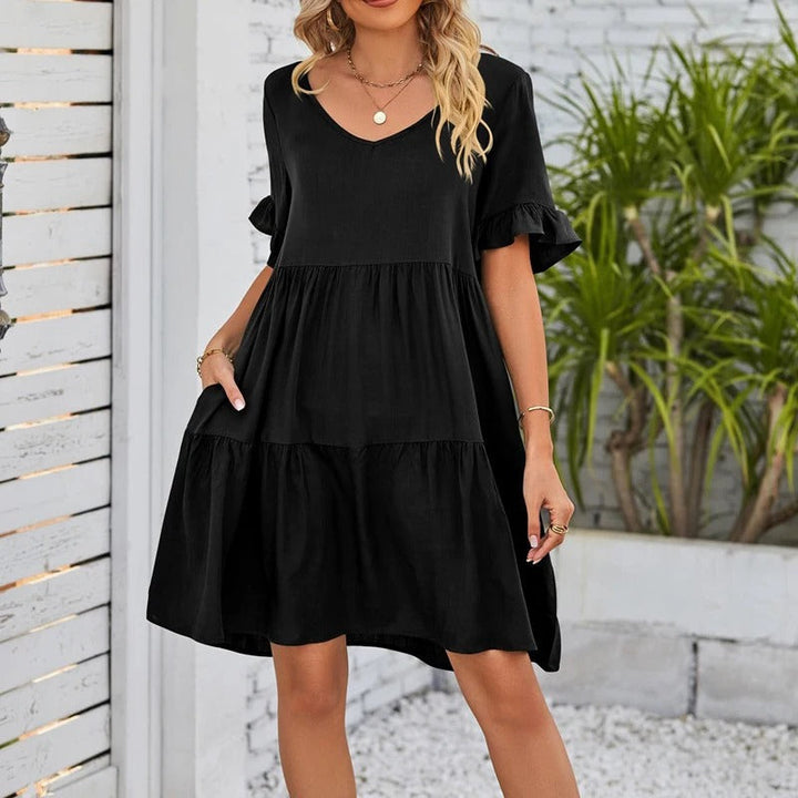 Grace™ - V-Neck Flounce Sleeve Tiered Dress