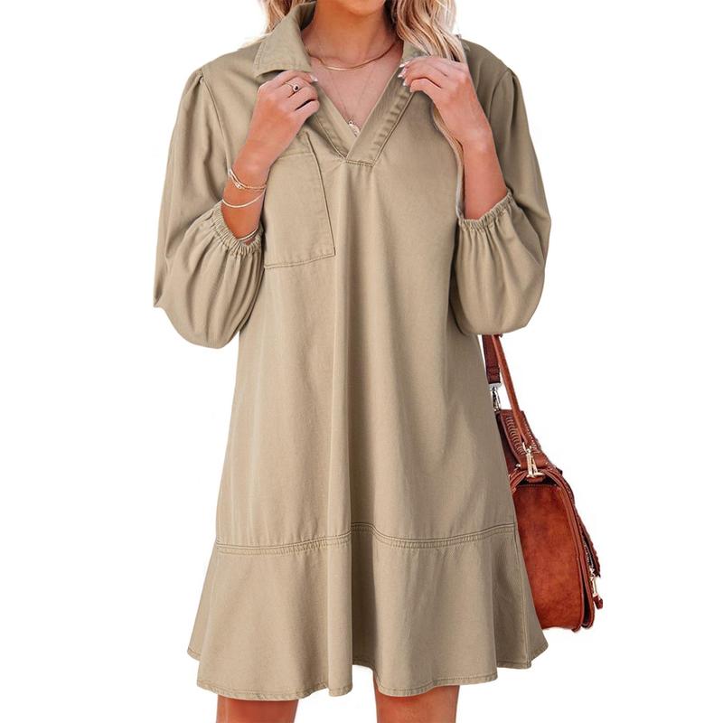 GEMMA™ – Classic Soft Washed Denim Puff Sleeve Dress