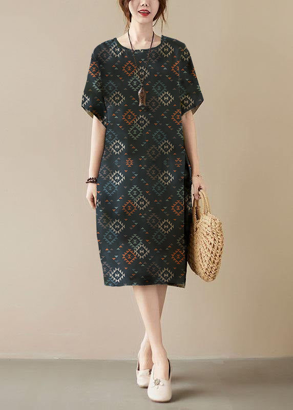 Classy Print O-Neck Pockets Summer Maxi Dresses Half Sleeve