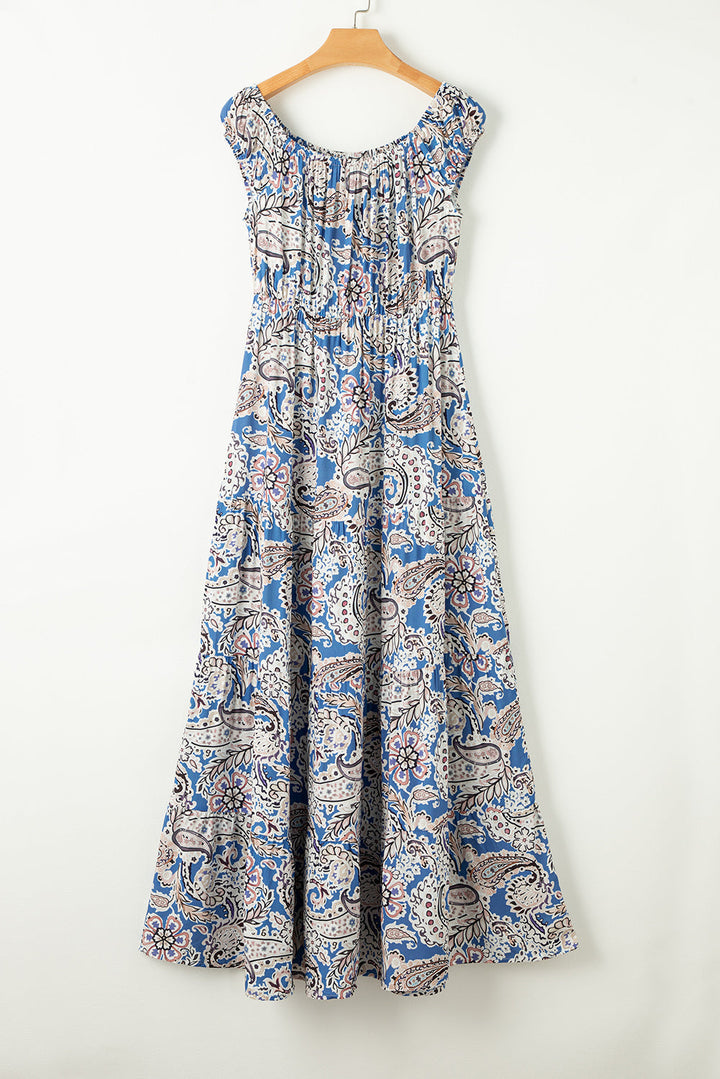 Boho Paisley Print Off Shoulder Maxi Dress
