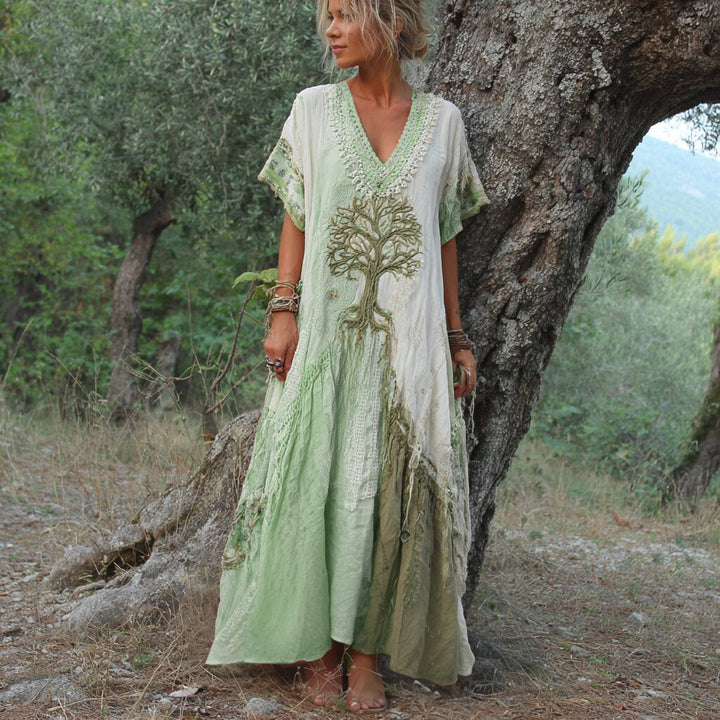 Winifred - Short-sleeved dress in retro tree design