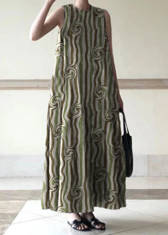 Handmade linen dresses o neck sleeveless cotton robes summer Dresses