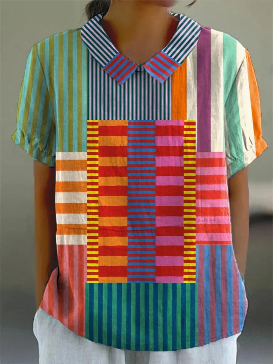 Rowena - Colorful Patchwork Striped Cotton Linen Top, Pant, Jumpsuit and Dress