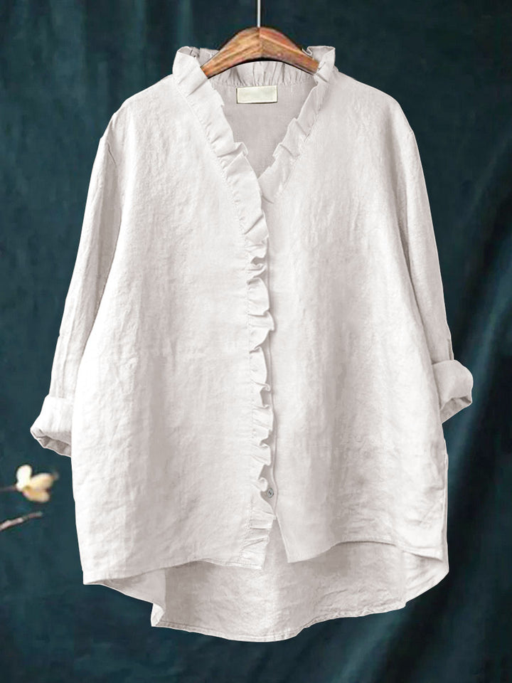 Ecka - Casual Cotton And Linen Ruffle Shirt