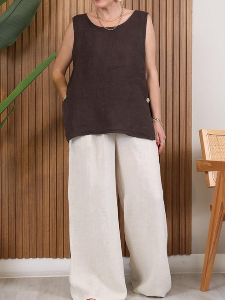 Rumi - Button-down Slit Linen Top