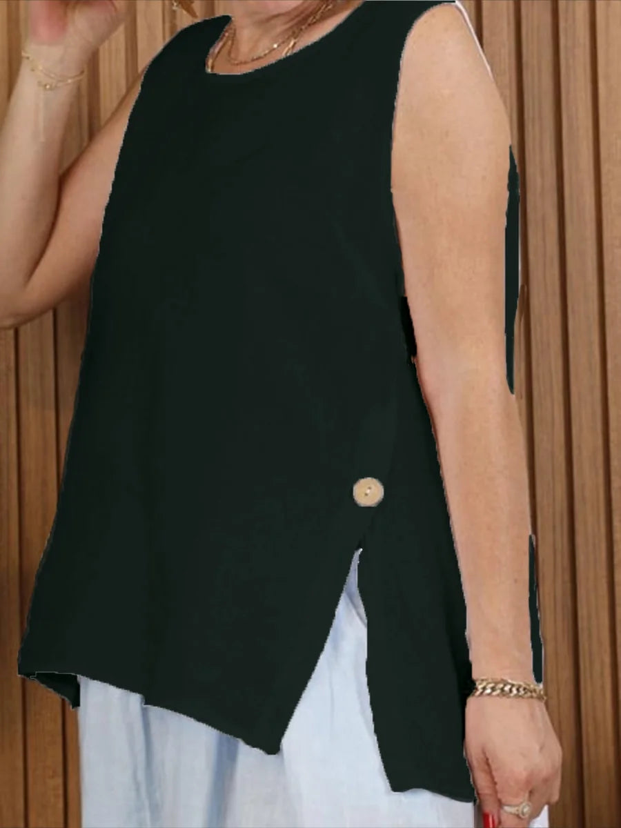 Rumi - Button-down Slit Linen Top