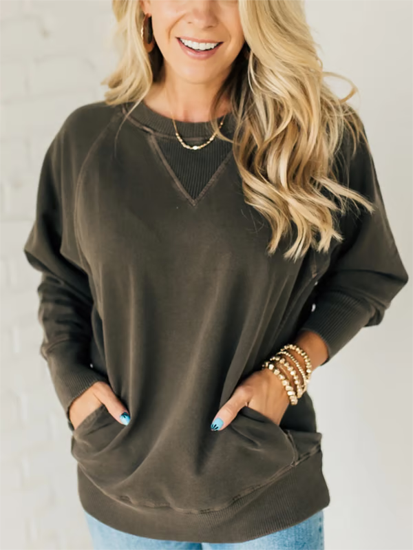 Nora | Women's Ribbed Accent Pocketed Pullover