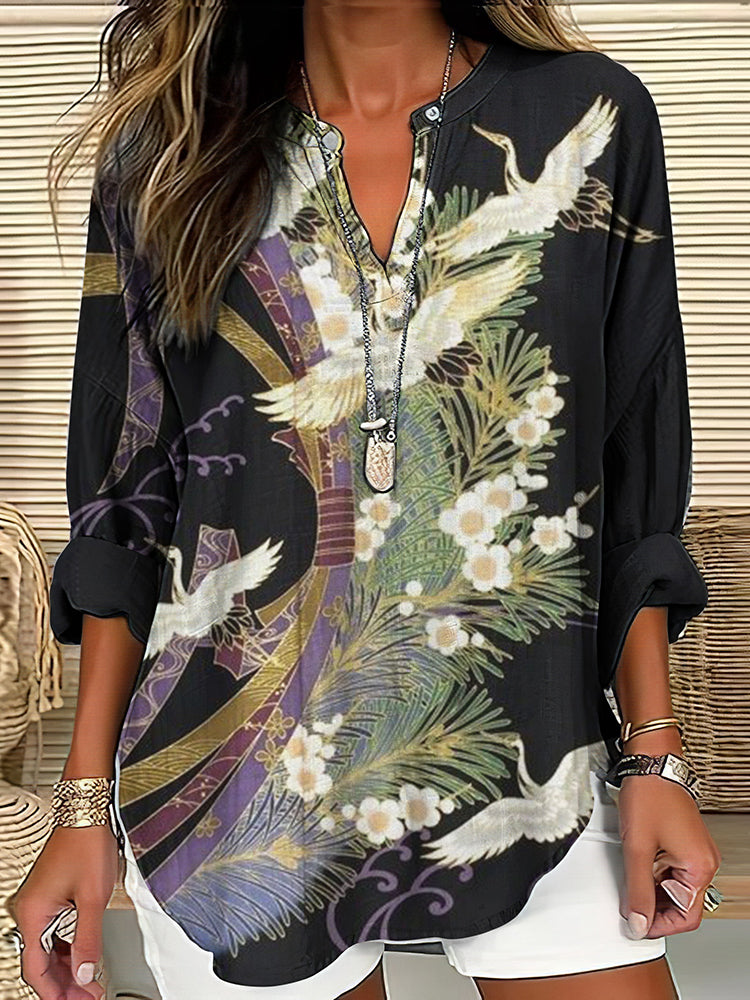 Orielle™ | Elegant Flight Print Blouse
