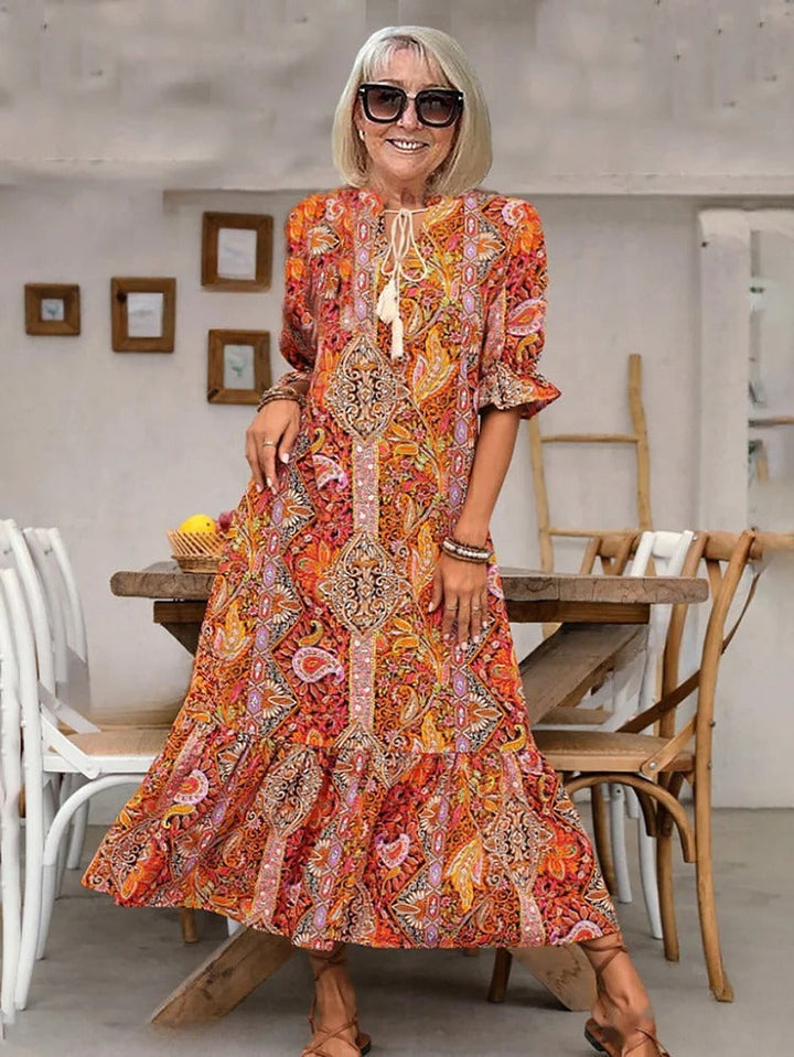 Mevelyn - Bohemian Paisley Tassel Tie Dress