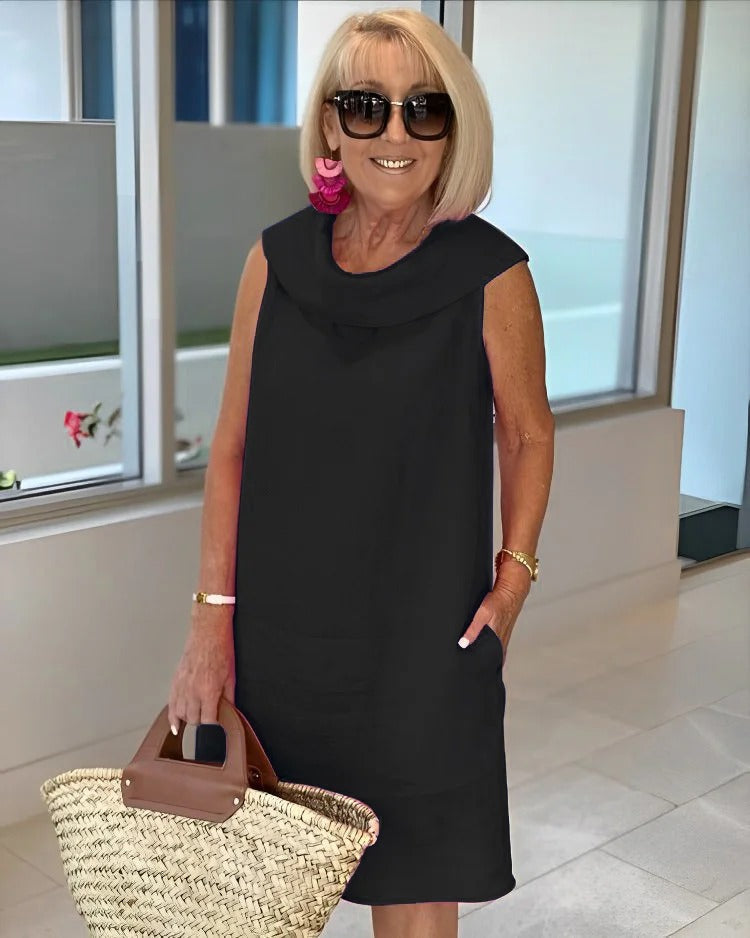 Lunessa - Elegant Linen Ruffle Collar Dress