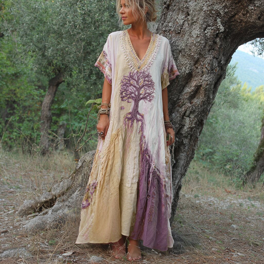 Winifred - Short-sleeved dress in retro tree design