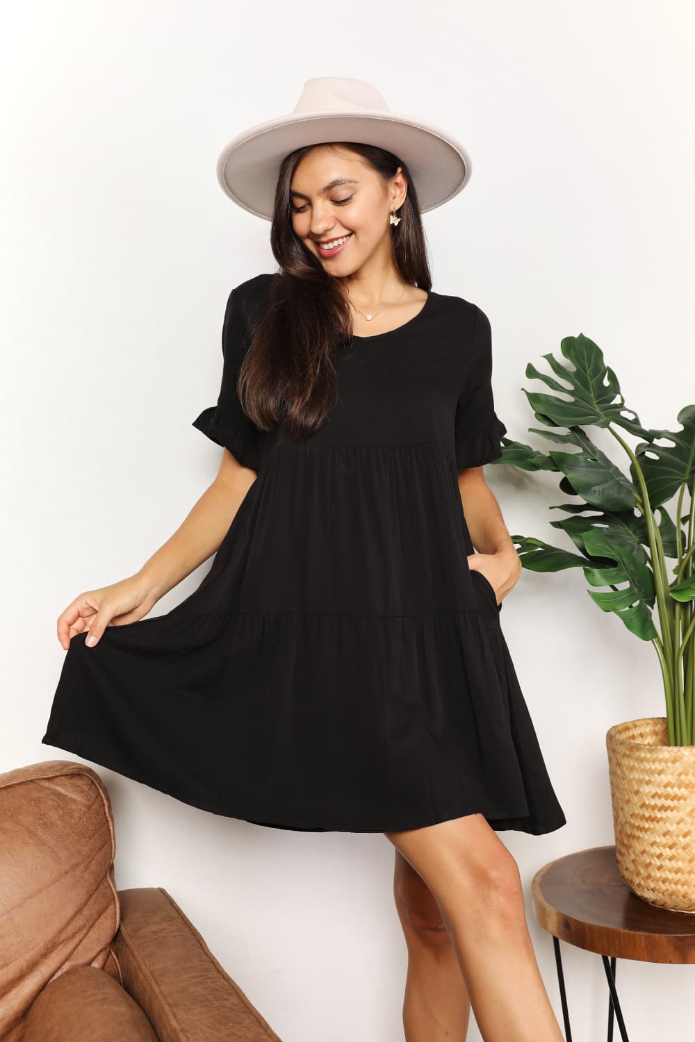 Grace™ - V-Neck Flounce Sleeve Tiered Dress
