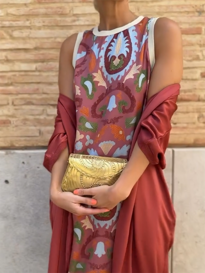 Vilma - Satin Cardigan Cover and Printed Sleeveless Dress