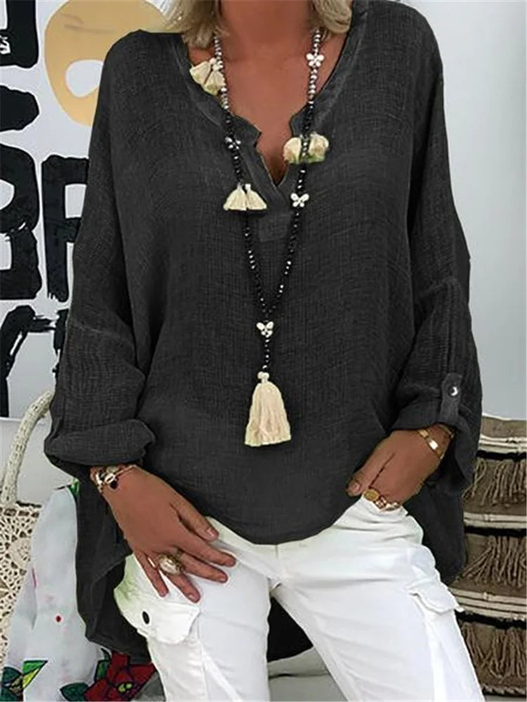 Caelina - Basic Solid Long Sleeve Shirt