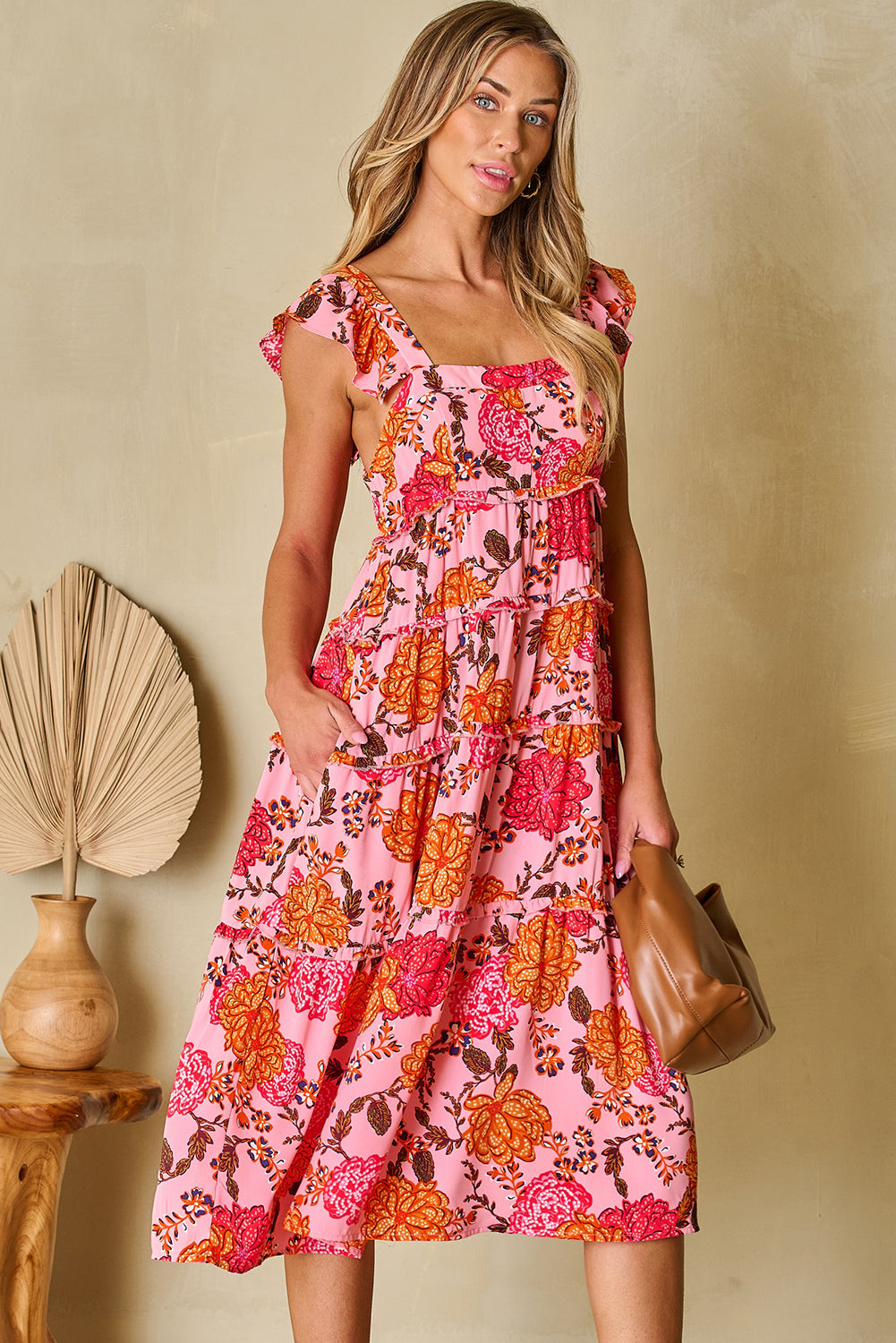 Floral Ruffled Tiered Midi Dress