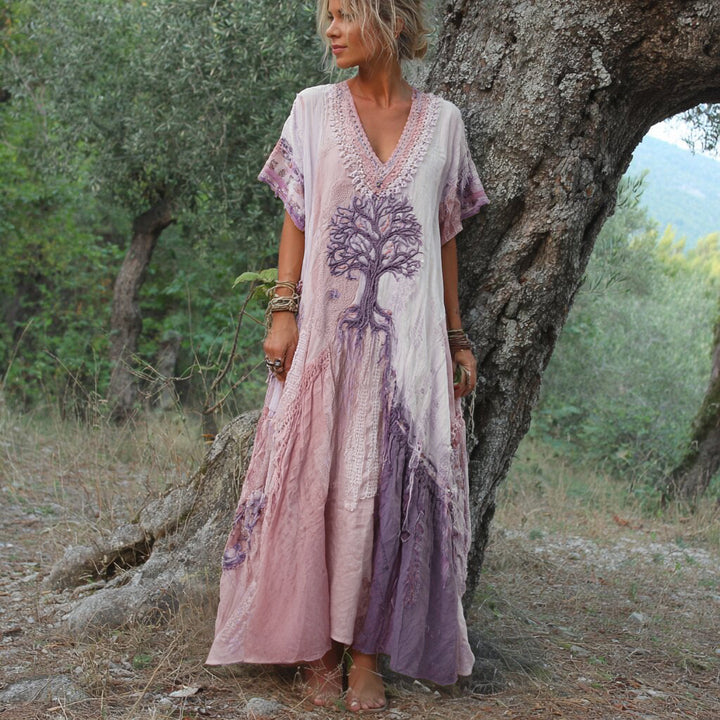 Winifred - Short-sleeved dress in retro tree design