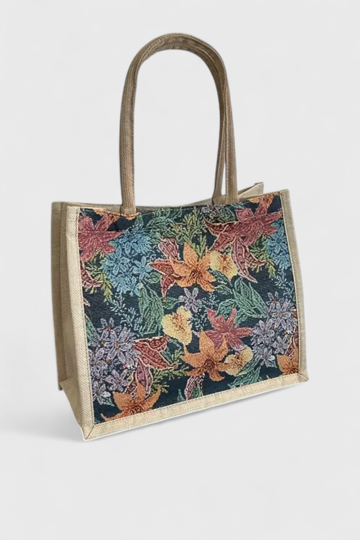 Taila Jute Bag with Floral Print and Eco-Friendly Design
