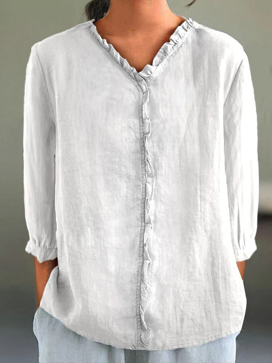 Jennaya | Ruffled Cotton-Linen Shirt