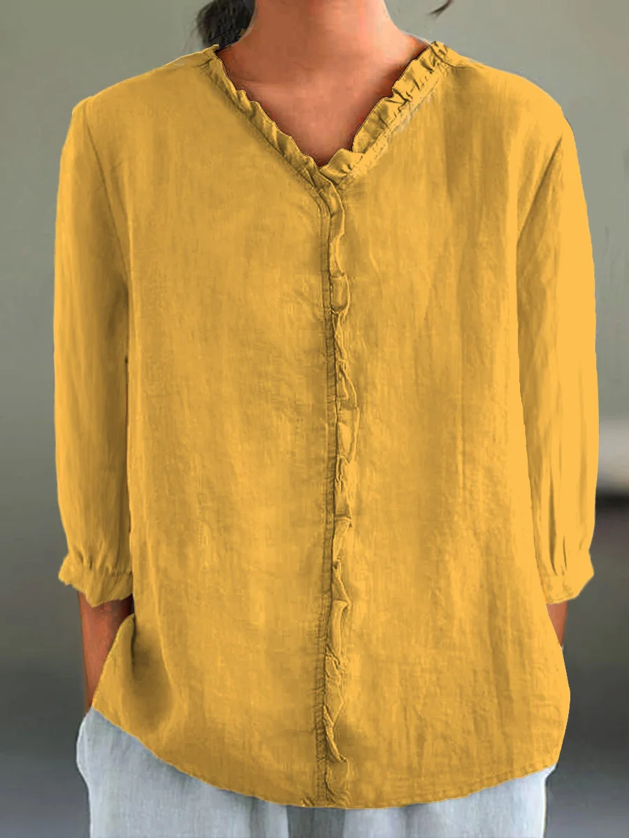 Jennaya | Ruffled Cotton-Linen Shirt