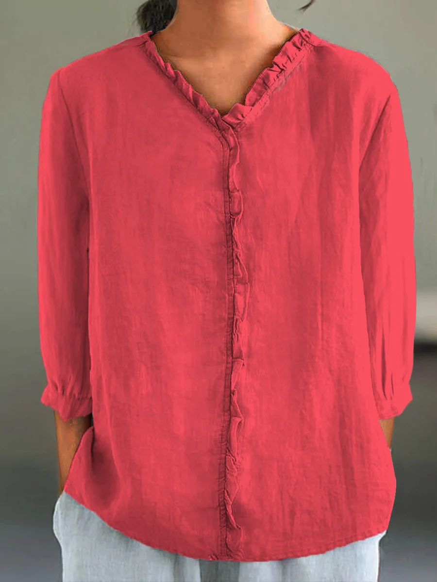 Jennaya | Ruffled Cotton-Linen Shirt