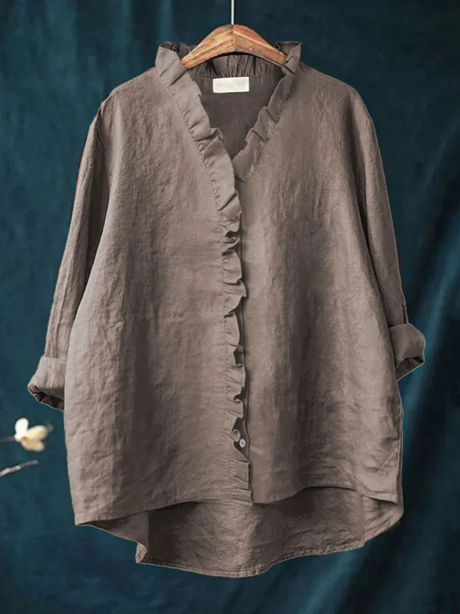 Jennaya | Ruffled Cotton-Linen Shirt