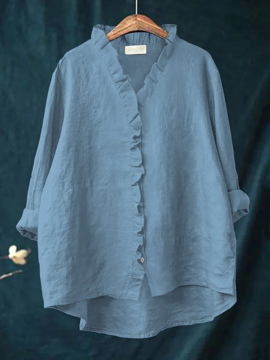 Jennaya | Ruffled Cotton-Linen Shirt
