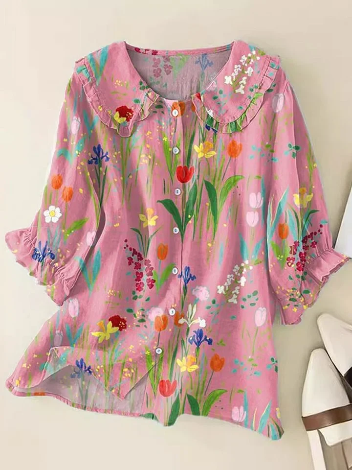 Kyla | Vintage Floral Cotton-Linen Shirt