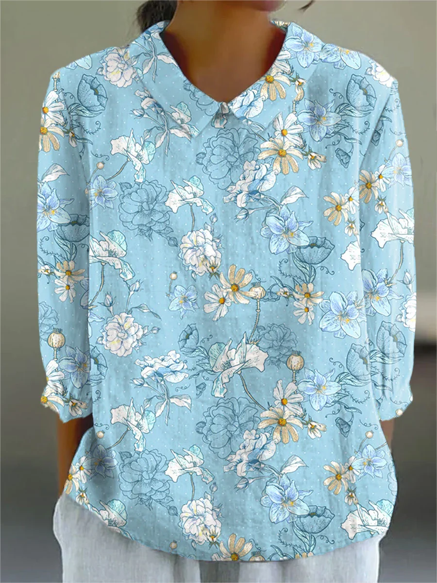 Merry | Vintage Floral Cotton-Linen Shirt