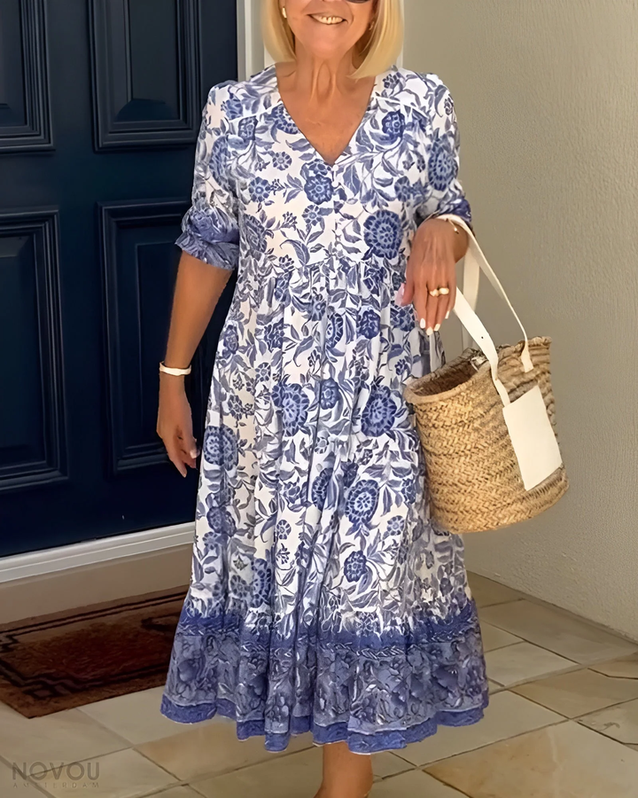 Jennica - Elegant floral dress with V-neckline