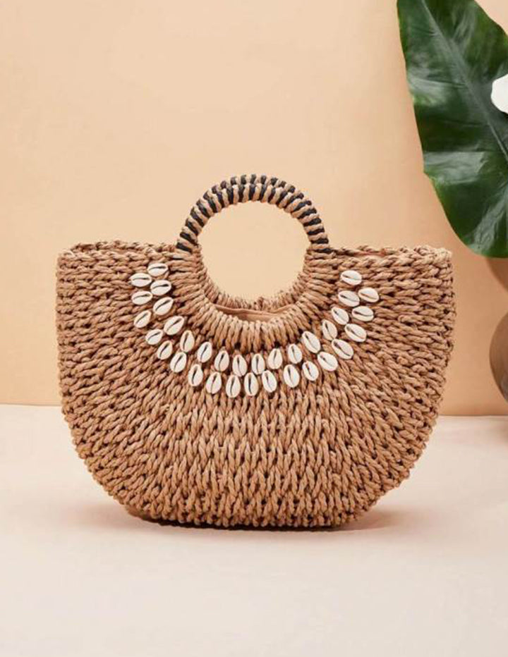 Isabella™ - Shell Decor Straw Bag with Handmade Details