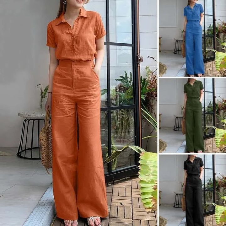 Charlotte™ - Stylish Short Sleeve Shirt and Loose Wide Leg Pants Set