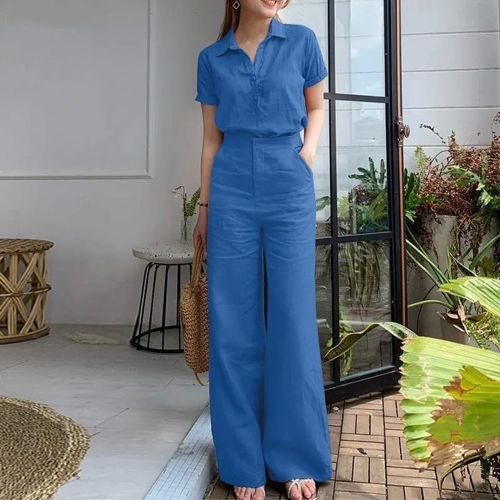 Charlotte™ - Stylish Short Sleeve Shirt and Loose Wide Leg Pants Set