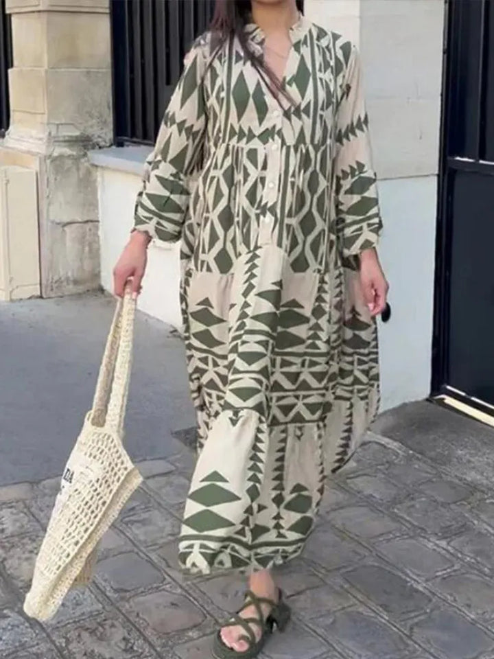 Olivia™ - Oversized Dress with V-neck Retro Print