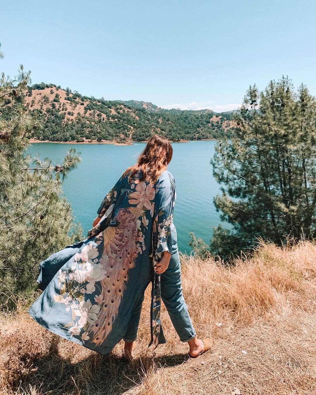 Long kimono robe with batwing sleeves