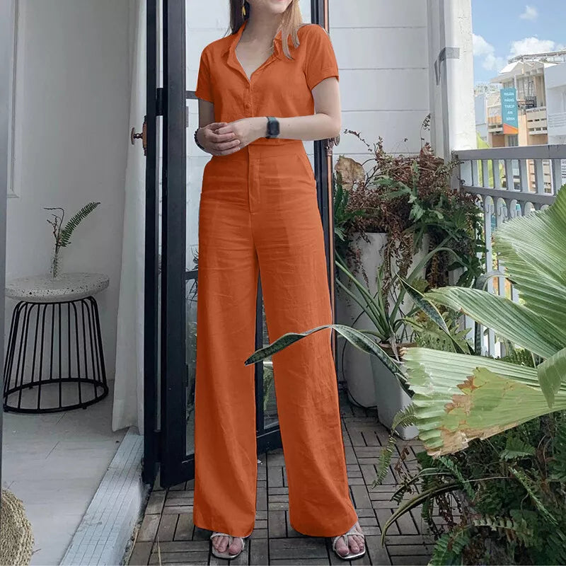 Charlotte™ - Stylish Short Sleeve Shirt and Loose Wide Leg Pants Set
