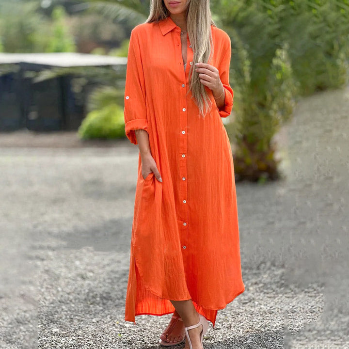Alaina - Casual Linen Dress With Front Buttons