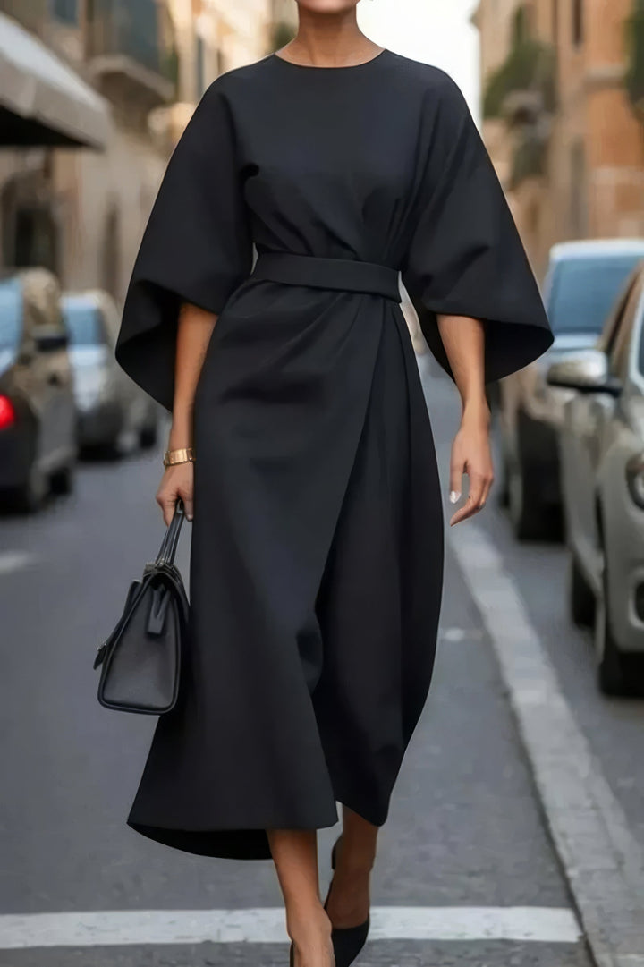 Margaret - Elegant Dress With Lantern Sleeves and Belt